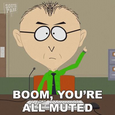 A Cartoon Character Says Boom You 'Re All Muted In Front Of A Keyboard GIF