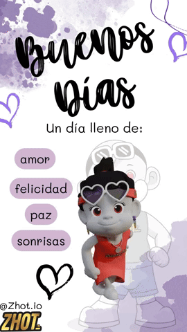 A Cartoon Character Says Buenos Dias On A Purple Background GIF