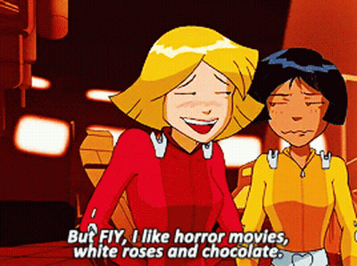 A Cartoon Character Says " But Fiy I Like Horror Movies White Roses And Chocolate .. " GIF