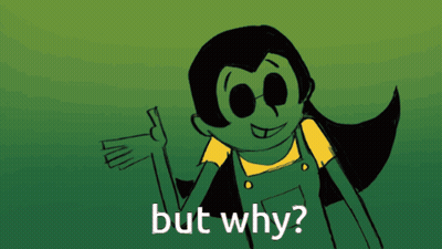 A Cartoon Character Says But Why In A Yellow Shirt GIF