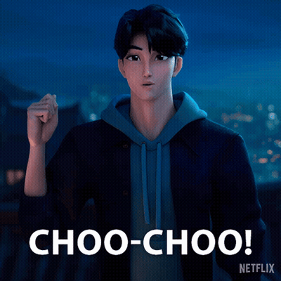 A Cartoon Character Says Choo-Choo In A Netflix Advertisement GIF