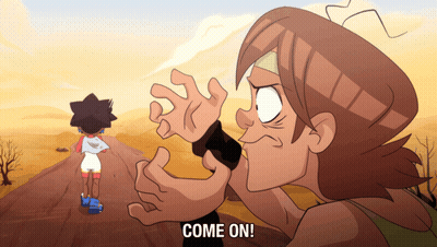 A Cartoon Character Says Come On While Another Character Looks On GIF