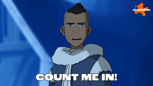 A Cartoon Character Says " Count Me In " In White Letters GIF
