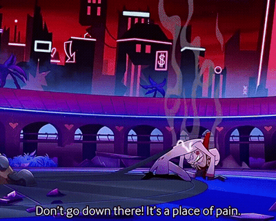 A Cartoon Character Says " Don 'T Go Down There ! It 'S A Place Of Pain .. " GIF