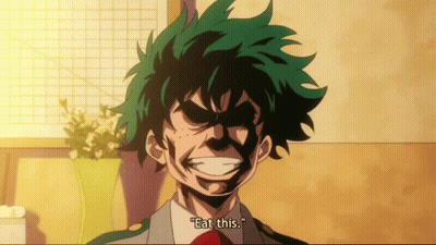 A Cartoon Character Says " Eat This " In Front Of A Plant GIF