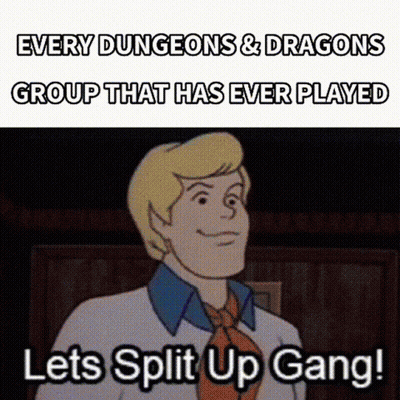 A Cartoon Character Says Every Dungeons & Dragons Group That Has Ever Played Lets Split Up Gang GIF