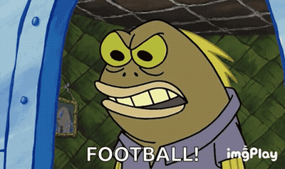 A Cartoon Character Says " Football " In Front Of A Door GIF