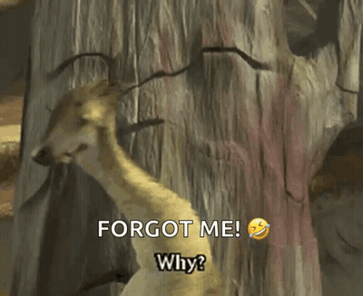 A Cartoon Character Says " Forgot Me Why ? " In Front Of A Tree GIF