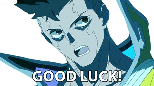 A Cartoon Character Says " Good Luck " In Front Of Him Sticker