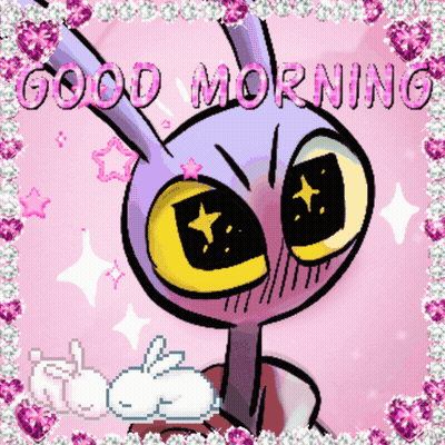 A Cartoon Character Says Good Morning With A Bunny Giving A Thumbs Up GIF