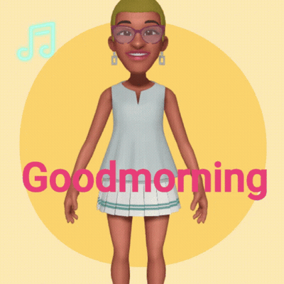 A Cartoon Character Says Good Morning With A Music Note Behind Her GIF
