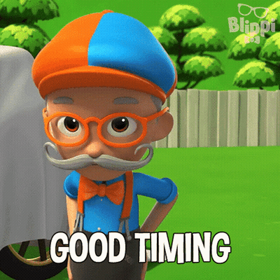 A Cartoon Character Says Good Timing In Front Of A Fence GIF