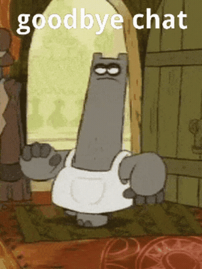 A Cartoon Character Says Goodbye Chat In Front Of An Archway GIF