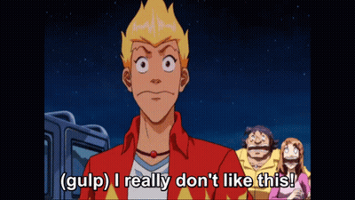 A Cartoon Character Says " Gulp I Really Don 'T Like This " GIF