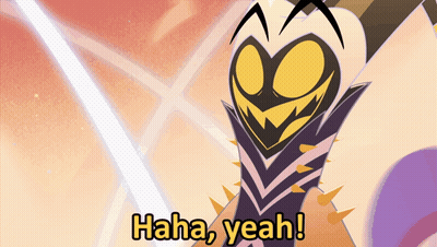 A Cartoon Character Says " Haha Yeah " In Front Of A White Background GIF