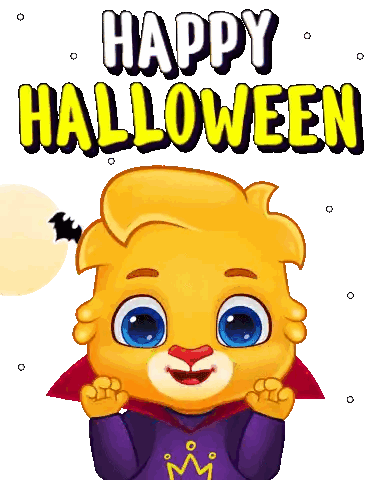 A Cartoon Character Says " Happy Halloween " With A Bat On Its Tail Sticker