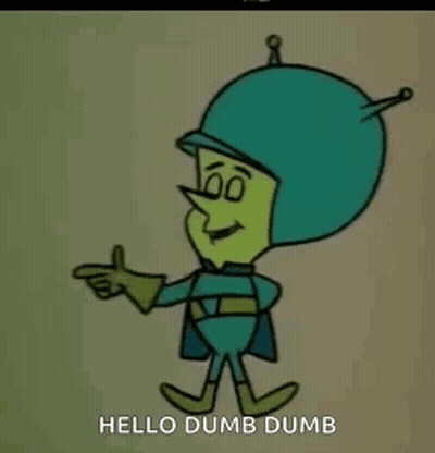 A Cartoon Character Says Hello Dumb Dumb On A Green Background GIF