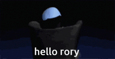 A Cartoon Character Says Hello Rory While Sitting In A Chair . GIF