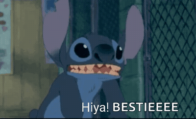 A Cartoon Character Says Hiya Bestieeee In Front Of A Chain Link Fence . GIF
