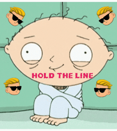 A Cartoon Character Says Hold The Line In Red GIF