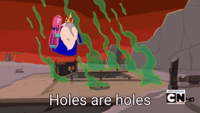 A Cartoon Character Says " Holes Are Holes " In Front Of A Red Background GIF