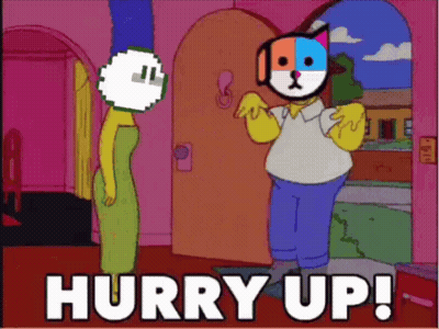 A Cartoon Character Says Hurry Up Next To A Cartoon Character GIF