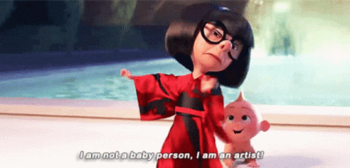 A Cartoon Character Says I Am Not A Baby Person GIF