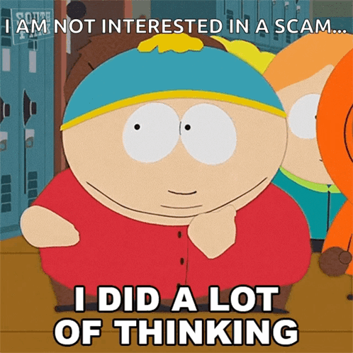 A Cartoon Character Says I Am Not Interested In A Scam GIF