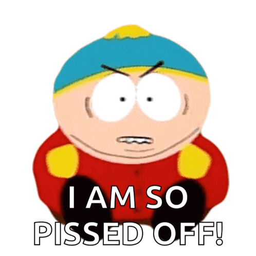 A Cartoon Character Says I Am So Pissed Off On A White Background GIF