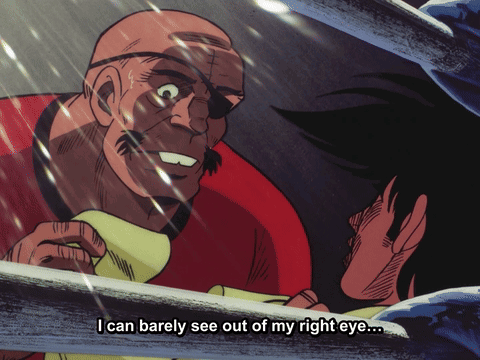 A Cartoon Character Says " I Can Barely See Out Of My Right Eye .. " GIF
