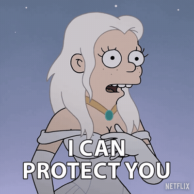 a cartoon character says " i can protect you " while wearing a white dress