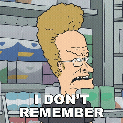 A Cartoon Character Says " I Don 'T Remember " In Front Of Toilet Paper GIF