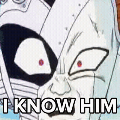A Cartoon Character Says " I Know Him " In Front Of A Robotic Face GIF