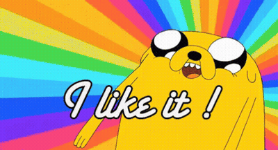 A Cartoon Character Says I Like It In Front Of A Rainbow Background GIF