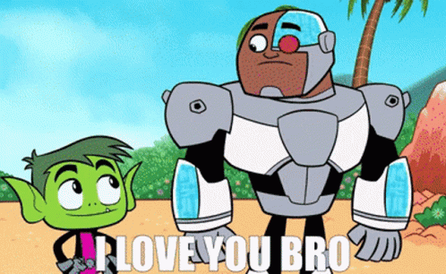 A Cartoon Character Says I Love You Bro Next To Another Character GIF