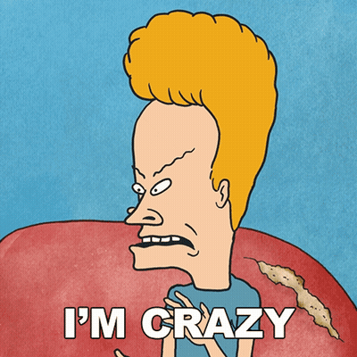 A Cartoon Character Says I 'M Crazy While Holding Something In His Hand GIF