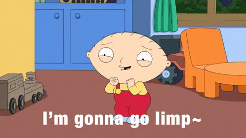 A Cartoon Character Says " I 'M Gonna Go Limp " In A Room GIF