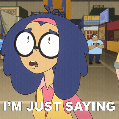 A Cartoon Character Says I 'M Just Saying In Front Of A Crowd Of People GIF