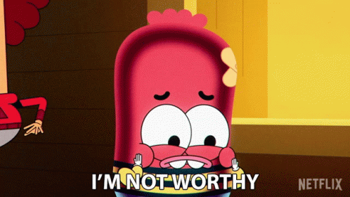 A Cartoon Character Says I 'M Not Worthy In A Netflix Ad GIF