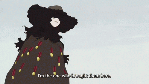 A Cartoon Character Says " I 'M The One Who Brought Them Here " In A Gray Background GIF