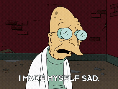 A Cartoon Character Says I Made Myself Sad In Front Of A Brick Wall GIF