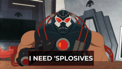 A Cartoon Character Says I Need ' Splosives ' On A Sign GIF