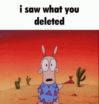 A Cartoon Character Says I Saw What You Deleted While Standing In The Desert GIF