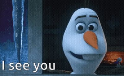 A Cartoon Character Says I See You While Looking Out Of A Window GIF