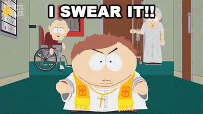 A Cartoon Character Says I Swear It In Front Of An Elderly Man In A Wheelchair GIF