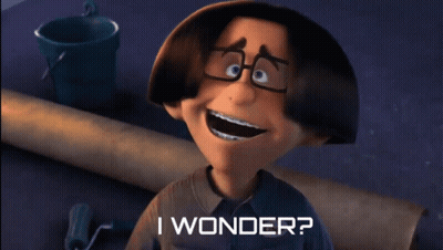 A Cartoon Character Says " I Wonder " In Front Of A Bucket GIF