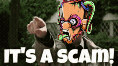 A Cartoon Character Says It 'S A Scam With His Fist In The Air GIF