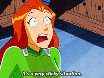 A Cartoon Character Says It 'S A Very Sticky Situation . GIF