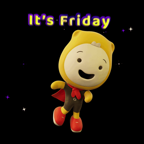 A Cartoon Character Says It 'S Friday With A Black Background GIF