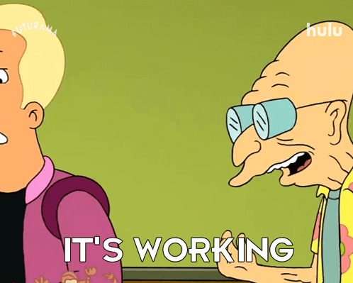 A Cartoon Character Says It 'S Working While Talking To Another Cartoon Character GIF